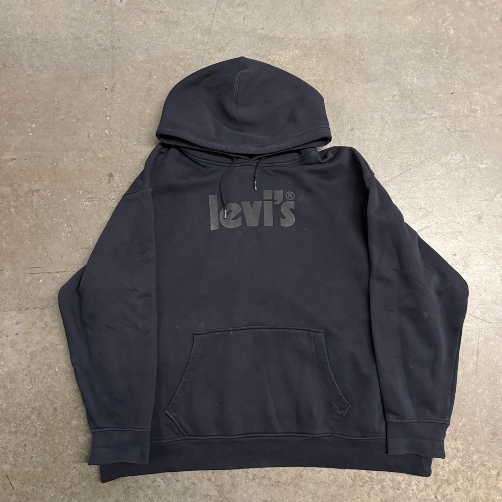 Levis Mens 3XL Relaxed Fit Hoodie Black Tonal Logo Graphic Sweatshirt 2593